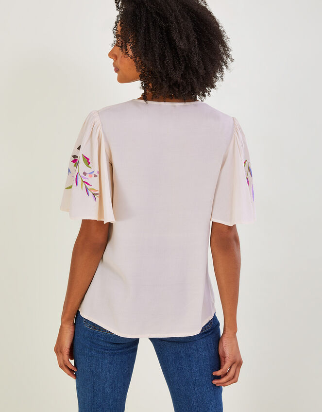 Farah Embroidered Top in Sustainable Viscose, Ivory (IVORY), large