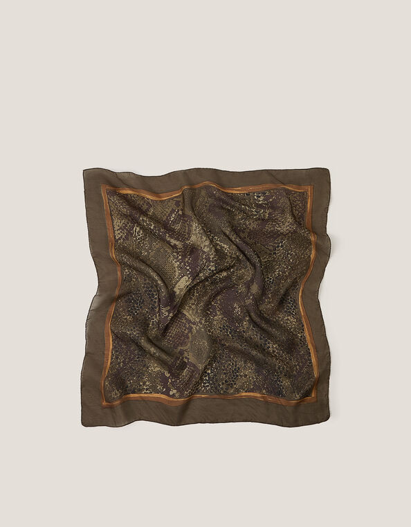 Synthia Snake Skin Print Silk Scarf, , large