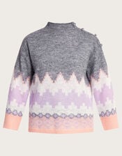 Ami Aztec-Inspired Jumper, Grey (GREY), large