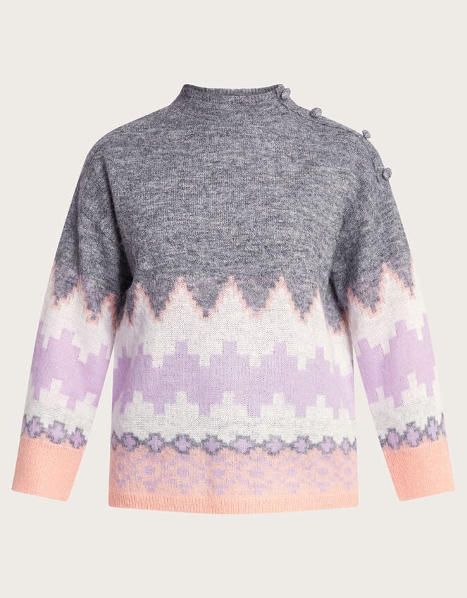 Ami Aztec-Inspired Jumper, Grey (GREY), large
