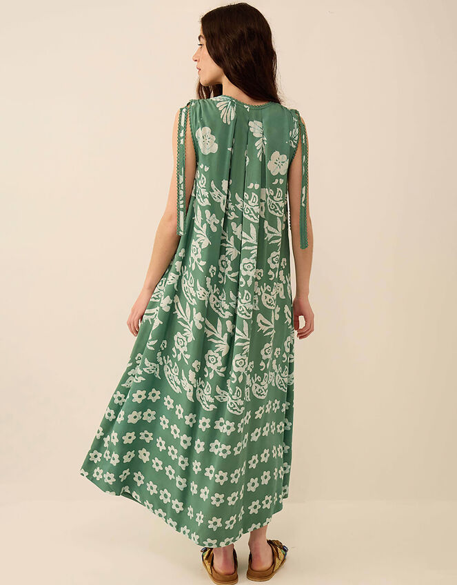 East Aggie Hand-Batik Floral Green Dress, Green (GREEN), large