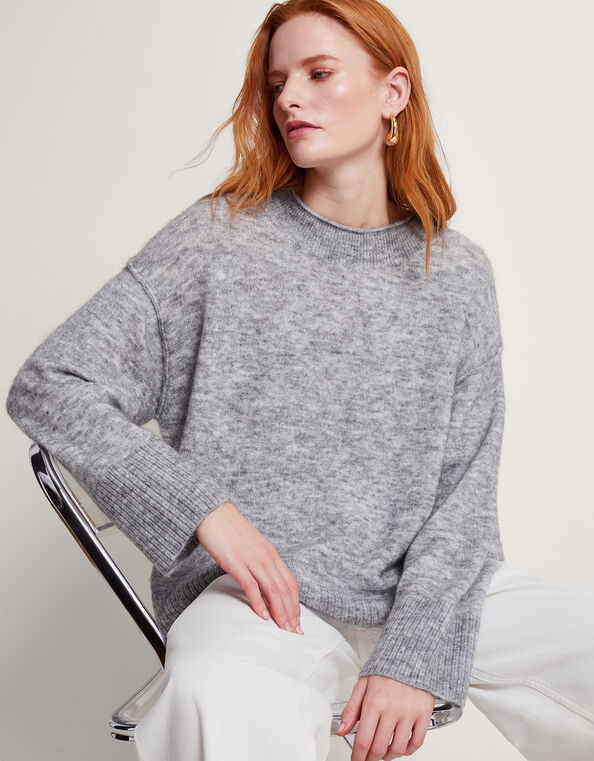 Mimi Mohair Sweater, Gray (GREY), large