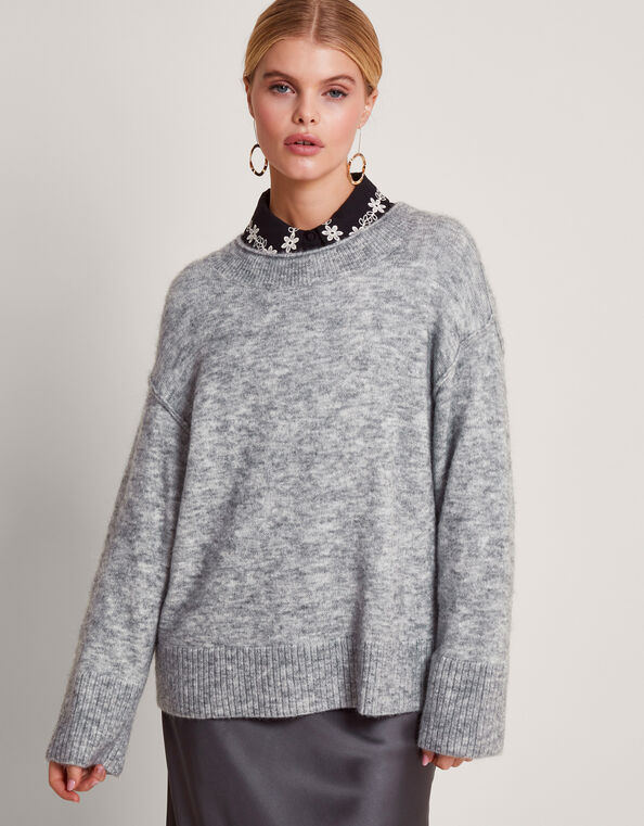 Mimi Mohair Sweater, Gray (GREY), large