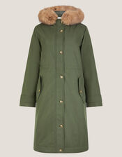 Paula Faux Fur Parka Coat, Green (KHAKI), large