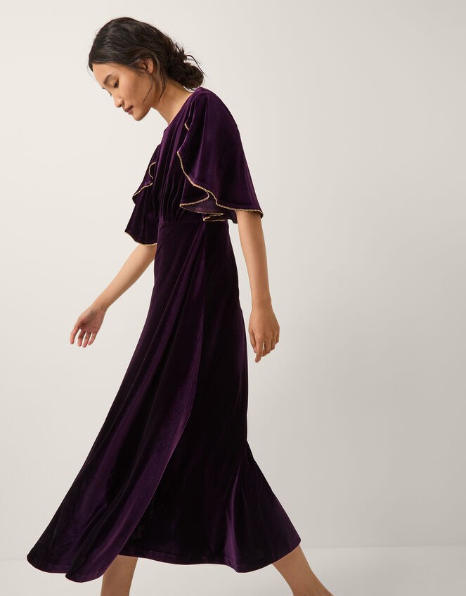 Cecelia Velvet Cape Midi Dress, Purple (PURPLE), large