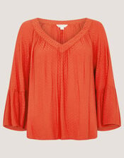 Kallie Flute Sleeve Dobby Blouse, Orange (ORANGE), large