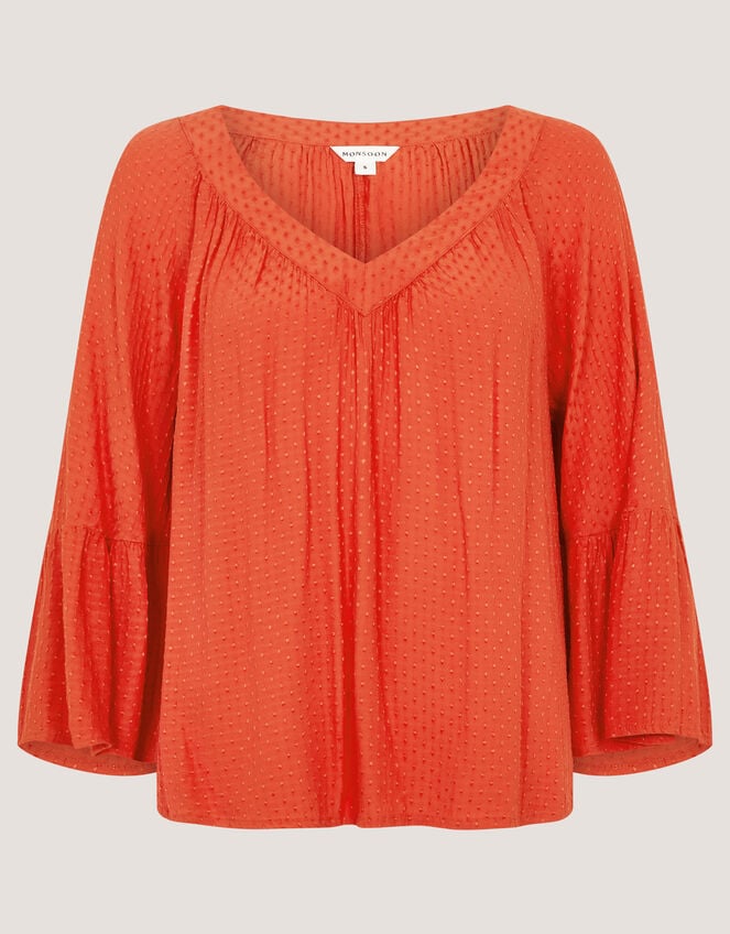 Kallie Flute Sleeve Dobby Blouse, Orange (ORANGE), large
