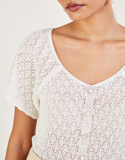 Angel Sleeve Pointelle Top, Ivory (IVORY), large