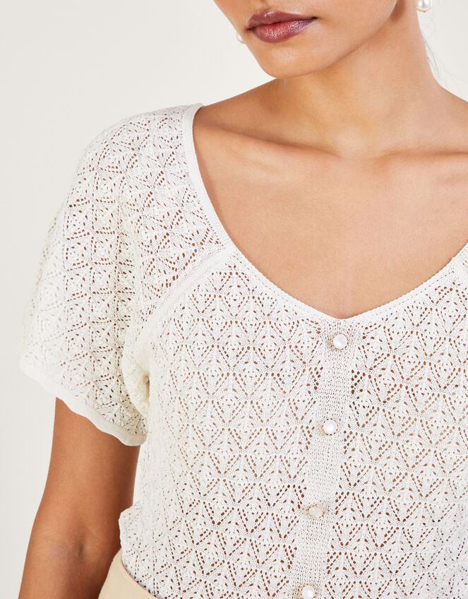 Angel Sleeve Pointelle Top Ivory, Knitwear