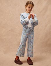 Floral Scallop Trim Jeans, Blue (BLUE), large