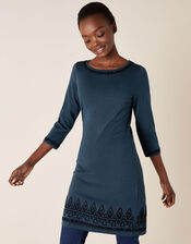 Cornelli Trim Knit Dress, Teal (TEAL), large