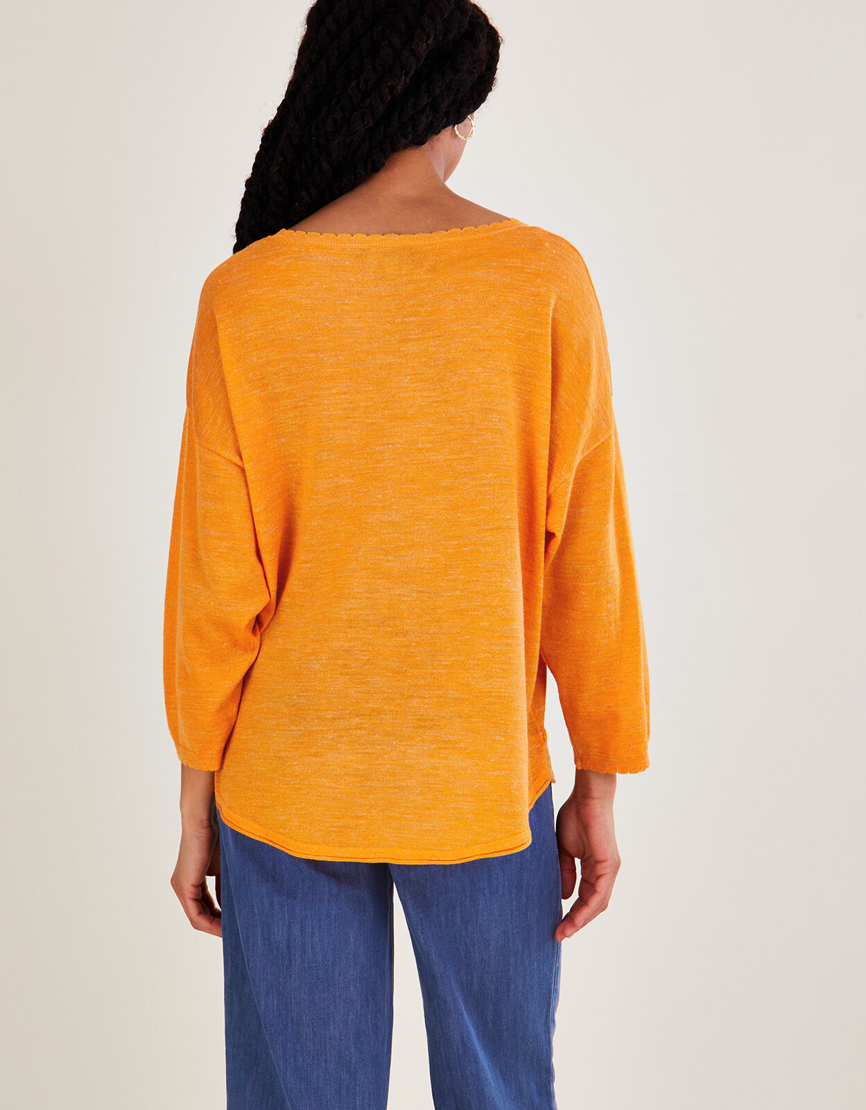 Scallop Slash Neck Jumper in Linen Blend Orange Jumpers Monsoon Global