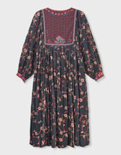 East Elenie Embroidered Midi Dress, Black (BLACK), large
