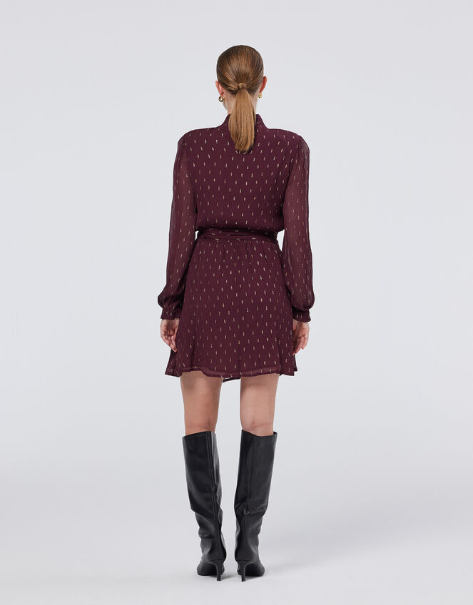 Scotch and Soda Metallic Tie Waist Mini Dress, Red (BURGUNDY), large