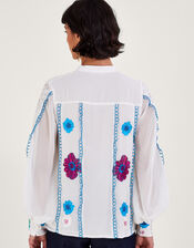 Lorraine Lace Embroidered Blouse in Recycled Polyester, Ivory (IVORY), large