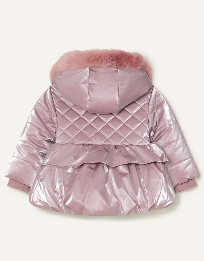 Baby Metallic Frill Puffball Coat, Pink (PINK), large