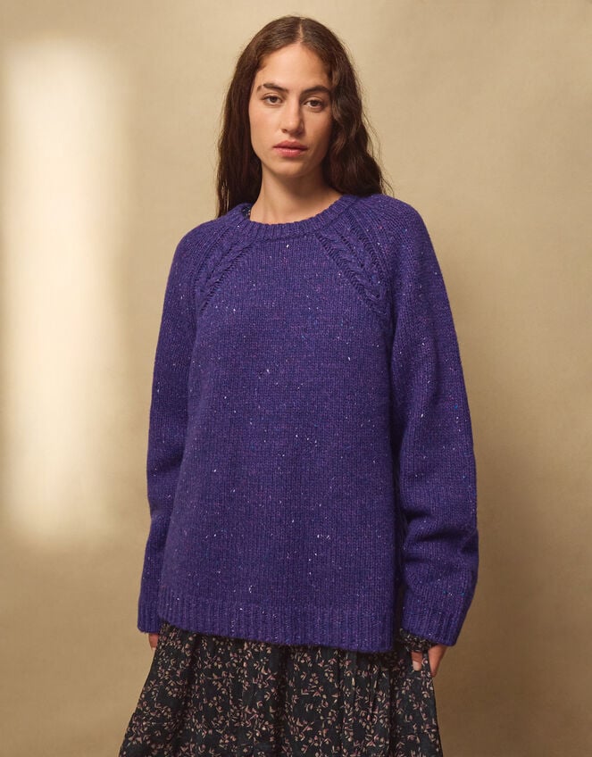 East Ami Cable Knit Jumper, VIOLET, large