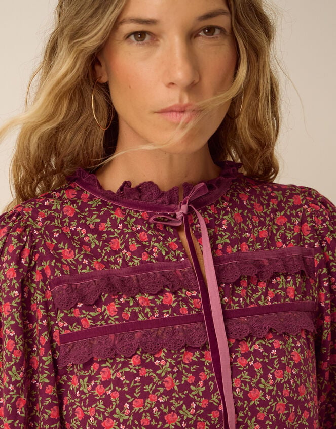 Sophie Floral Print Jersey Top, Red (RED), large