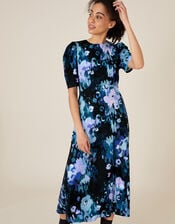 Mason Blurred Floral Midi Dress, Blue (BLUE), large