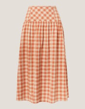 Hattie Gingham Midi Skirt, Orange (CORAL), large
