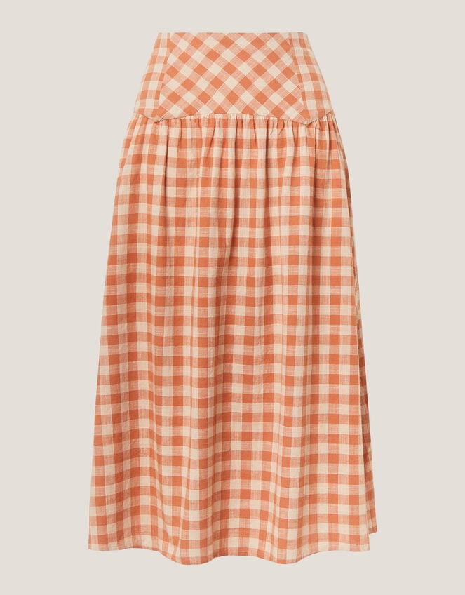 Hattie Gingham Midi Skirt, Orange (CORAL), large
