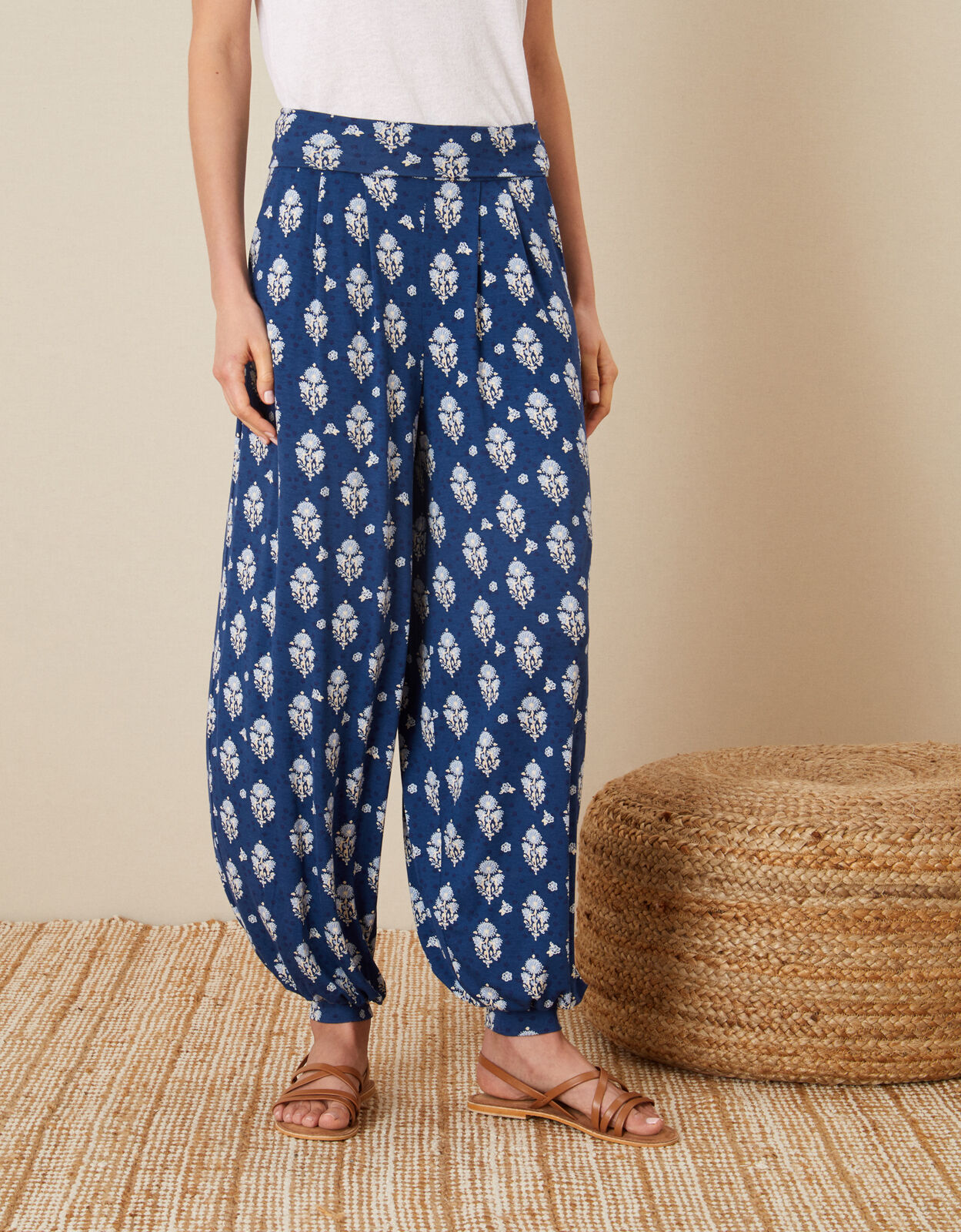 Woodblock Print Hareem Trousers Blue