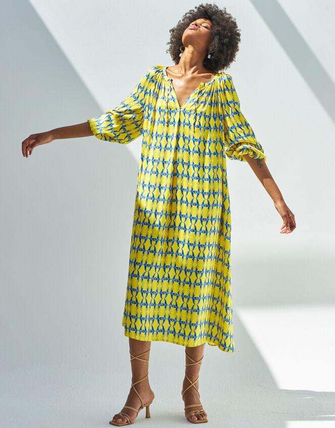 DEEBA Oozie Print Dress, Yellow (YELLOW), large
