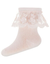 Baby Heart Lace Frill Socks, Pink (PINK), large