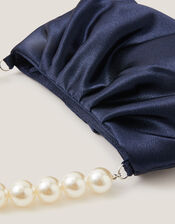 Pearl Strap Satin Party Bag, Blue (NAVY), large