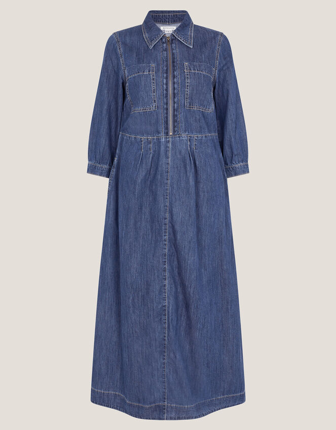 Bonnie Zip Denim Shirt Dress, Blue (MID AUTHENTIC BLUE), large