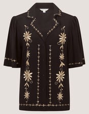 Wren Floral Embroidered Shirt, Black (BLACK), large