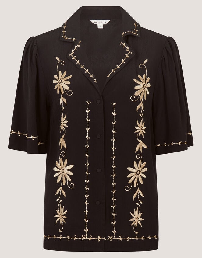 Wren Floral Embroidered Shirt, Black (BLACK), large
