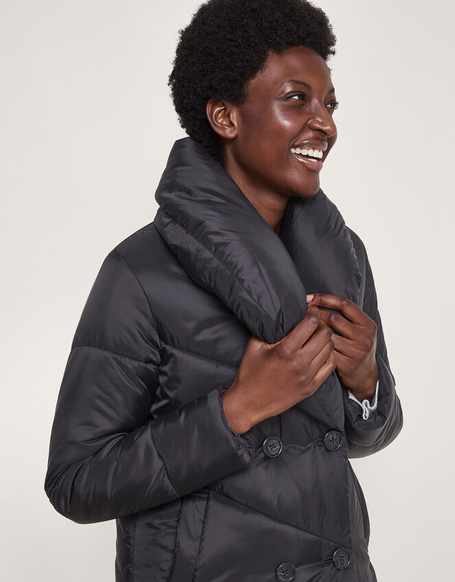 Clara Longline Padded Maxi Coat in Recycled Polyester, Black (BLACK), large