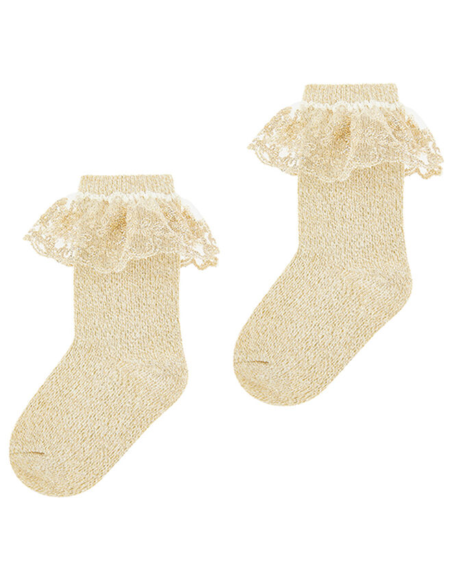 Girl Scallop Lace Ankle Socks, Gold (GOLD), large