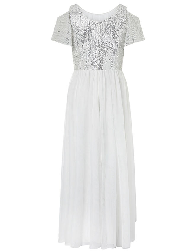 Jacinta Cold-Shoulder Sequin Maxi Dress, Ivory (IVORY), large