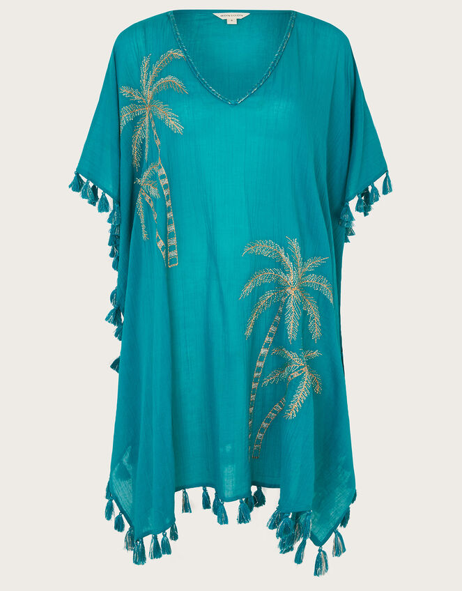 Palm Tree Embroidered Kaftan, Blue (TURQUOISE), large