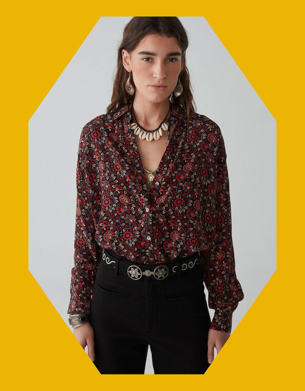 Maison Hotel Abstract Floral Print Shirt, Multi (MULTI), large