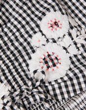 Floral Embroidered Gingham Cut-Out Dress, Black (BLACK), large