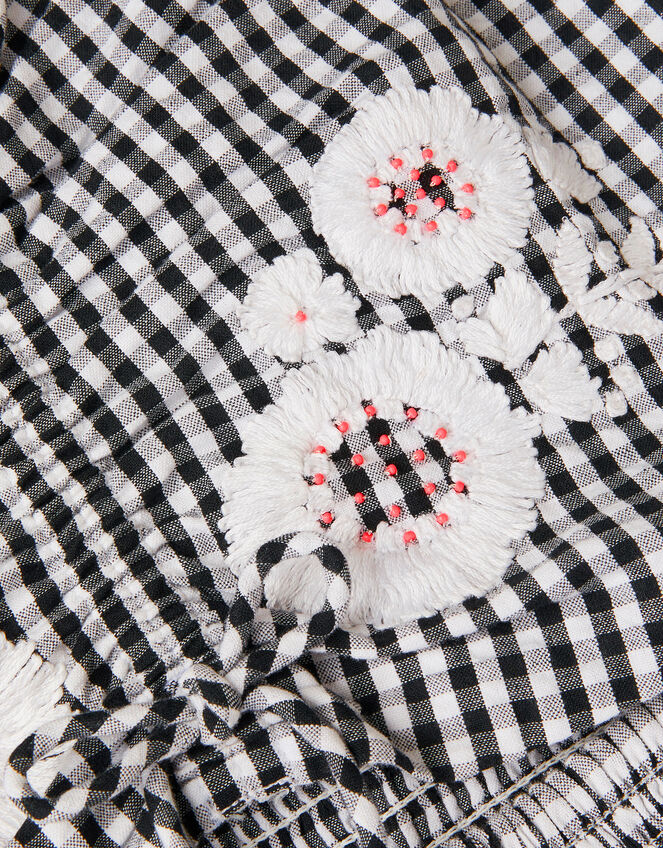 Floral Embroidered Gingham Cut-Out Dress, Black (BLACK), large