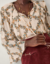 Cheryl Diamond Floral Print Blouse, Ivory (IVORY), large