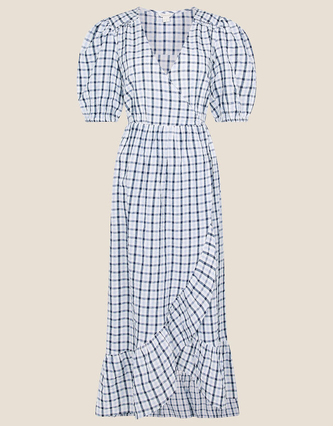 Gingham Wrap Dolly Dress, Blue (BLUE), large