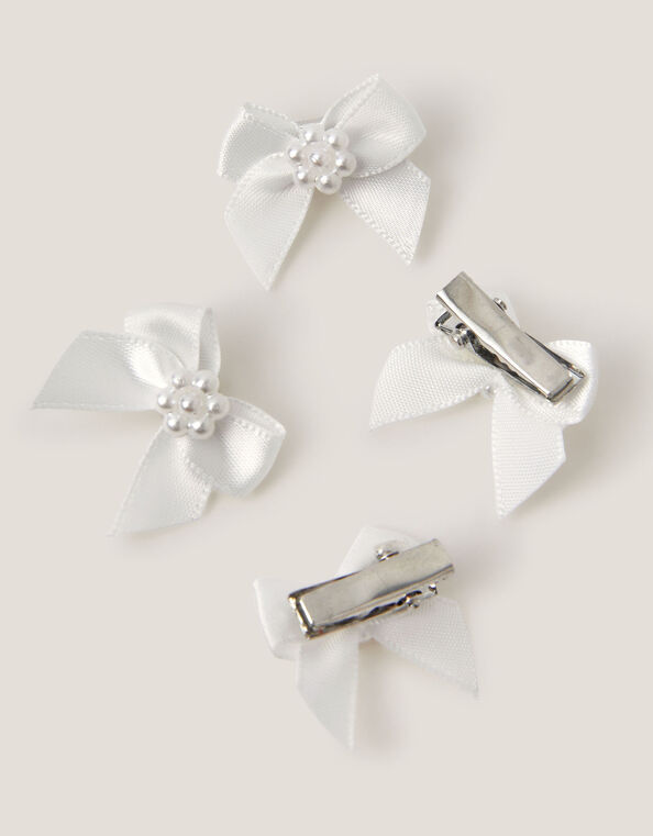 4-Pack Mini Pearl Bow Hair Clips, , large