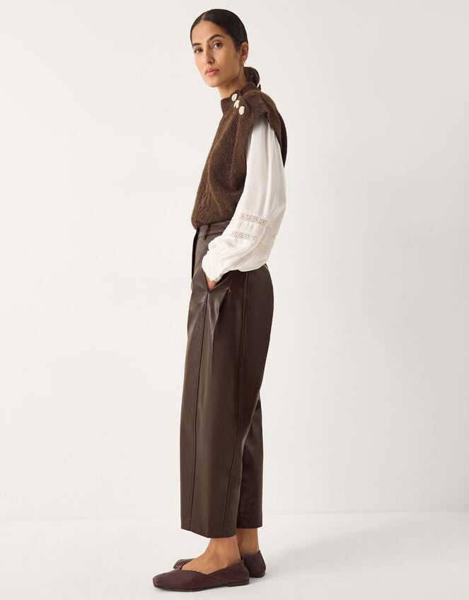 Tara Faux Leather Barrel Trousers, Brown (CHOCOLATE), large