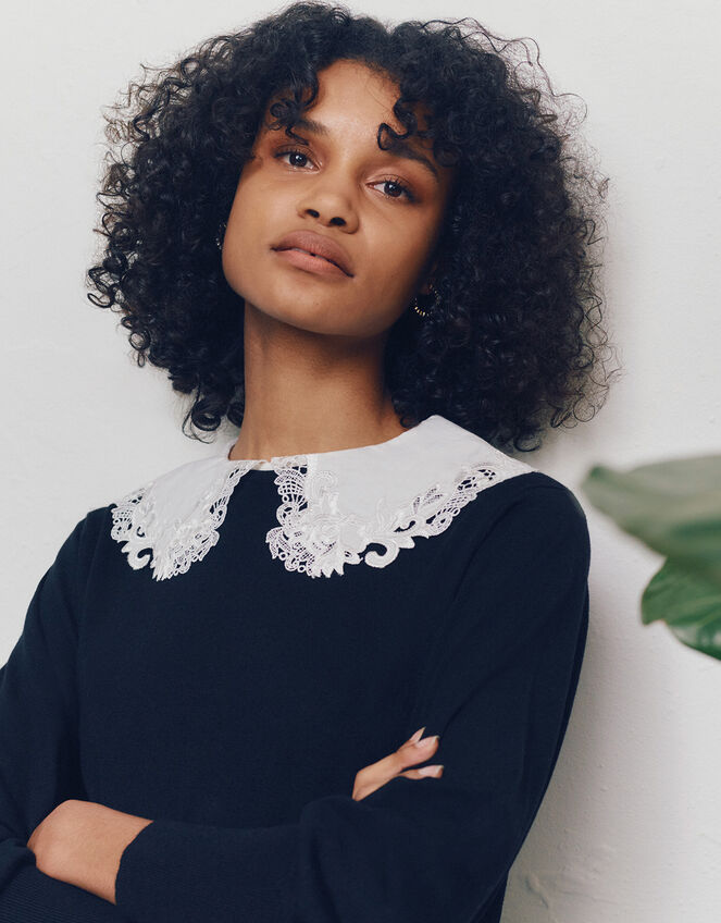 Embroidered Collar Jumper, Black (BLACK), large