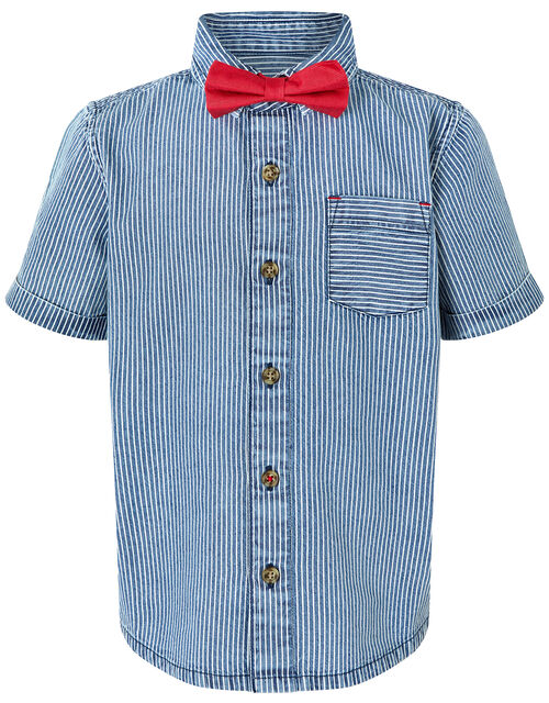 Striped Shirt and Bow Tie Set Blue Boys' Tops & Tshirts Monsoon