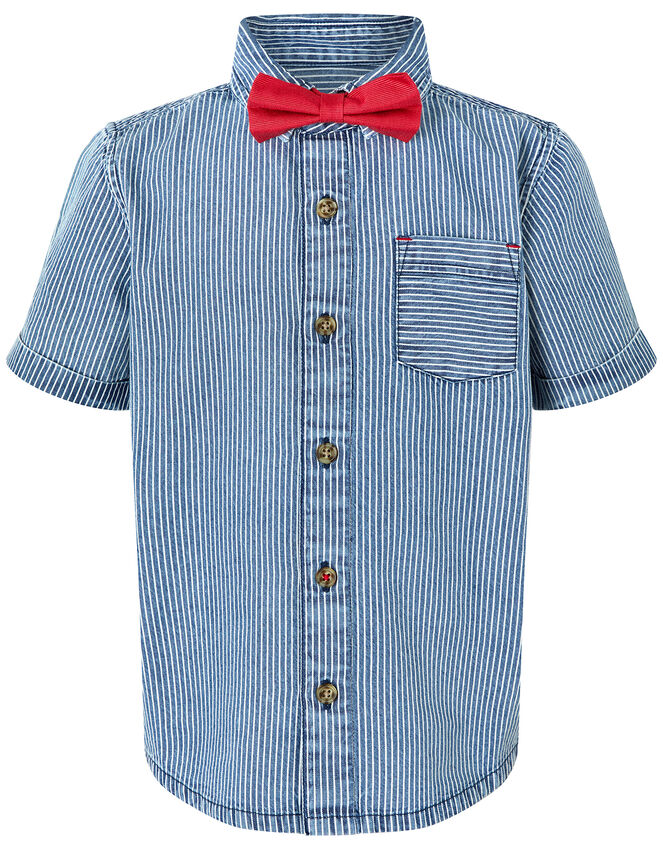 Striped Shirt and Bow Tie Set, Blue (BLUE), large
