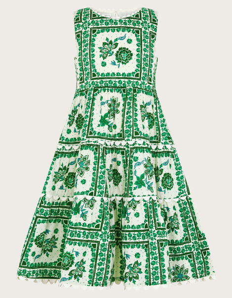 Tile Print Tiered Dress, Green (GREEN), large