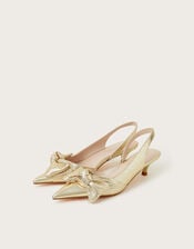 Bronte Metallic Bow Slingback Kitten Heels, Gold (GOLD), large