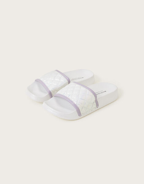 Shimmer Quilted Sliders White, White (WHITE), large