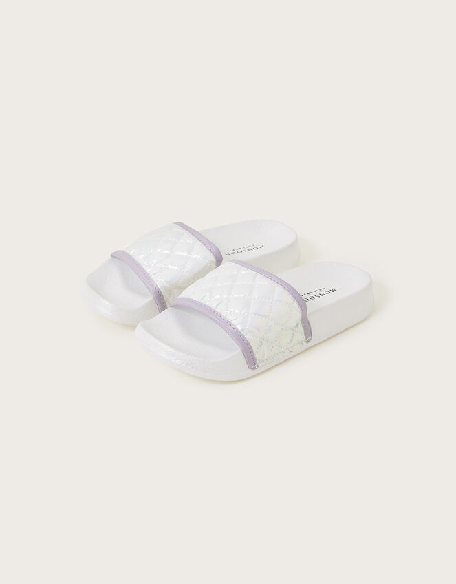 Shimmer Quilted Sliders, White (WHITE), large